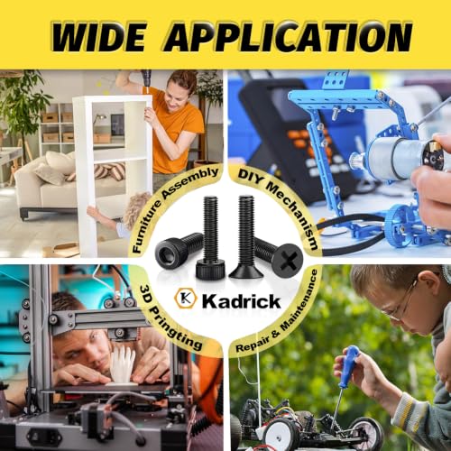 Image of Kadrick 2440PCS M3 Screws Assortment,Hex Socket Cap & Countersunk M3 Screws | M3 Bolts With Nuts,Flat & Lock Washerss, Length From 4-35mm,Class 12.9 & 4.8 Alloy Steel,Black Zinc Plated