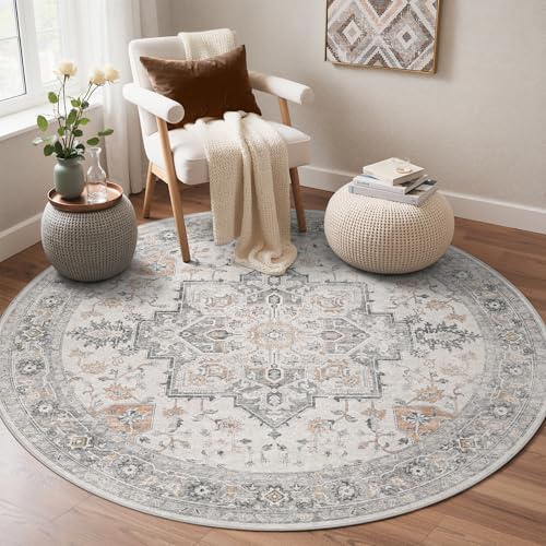 GENIMO 3 Ft Washable Round Area Rug for Bedroom, Non Slip Light Taupe Brown