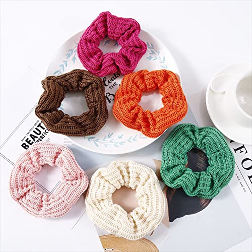 5 Pack Cotton Fluffy Knit Scrunchies For Hair, Pom Pom Hair Tie Fuzzy Hair Bands Sweet Rabbit Faux Furry Scrunchies For Women Girl Kid's (5A) #TOP6