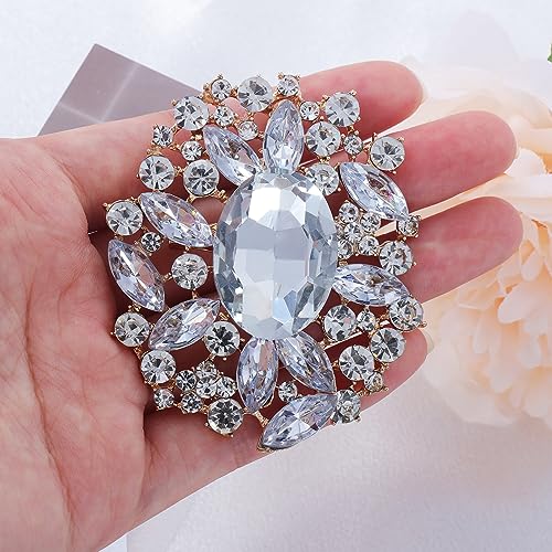 Image of LAXPICOL Vintage Austrian Crystal Elegant Flower Brooch for Women Broach Pin Wedding Jewelry Antique-Gold Tone