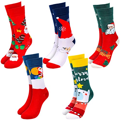 Qpout 5 Paar Weihnachtssocken für Frauen Damen Mädchen, Weihnachtsknöchelsocken, Winter Warme Socken, Slippersocken für Erwachsene Kinder, Weihnachtsmann Cover