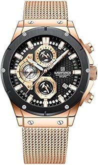 NAVIFORCE Fashion Stainless Steel Mesh Band Chronograph Quartz Watch for Men Auto Date Sport Waterproof Analog Wrist Watches (Rose Gold)