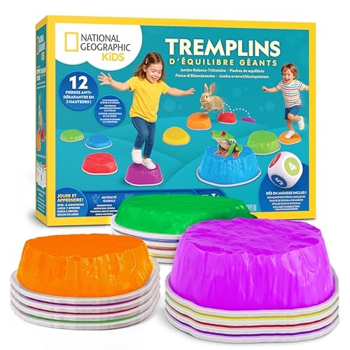 National Geographic Kids Jumbo Pierres D’Équilibre – 12 Pierres Antidérapantes en 3 Hauteurs avec D… – Vignette