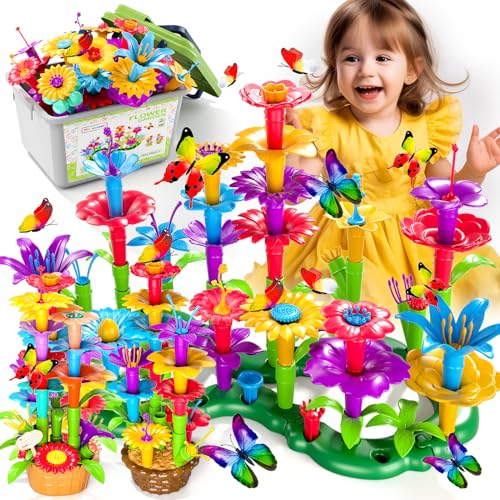 Image of Doloowee 102Pcs Flower Garden Building Toys for Girls 3 4 5 6 7 Year Old, Upgrade DIY Building Stacking Toys, STEM Preschool Educational Toddler Toys Brain Development Kindergarten Kids Toy