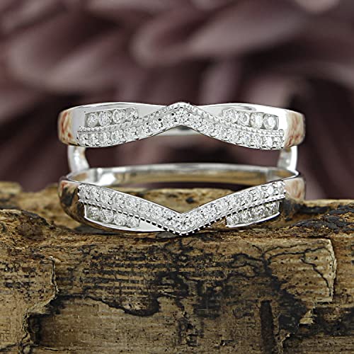 Savearth Diamonds 1/3 Ct T.w Round Cut Lab Created Moissanite Diamond Wedding Band Enhancer Guard Double Chevron Ring In 14K White Gold Over Sterling Silver (D Color,Vvs1 Clarity 0.33 Cttw)-7 #TOP3