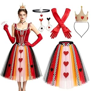 Tobriavor Herzkönigin Kostüm Damen,Tüllrock Herz Königin Krone Spielkarten Ohrringe Herzdame Kostüm Karneval Halloween Faschingskostüme