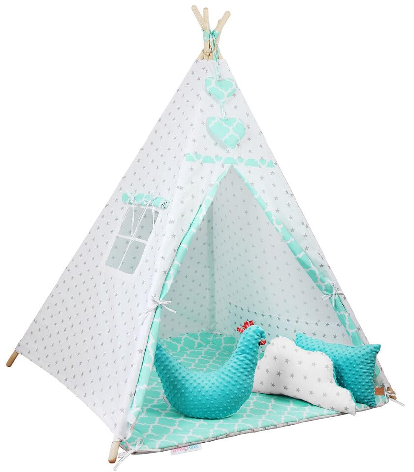 BABYMAM Teepee Wigwam Tent Play House Kids Children Baby With Three Pillows Floor Mat Cotton Star Dust