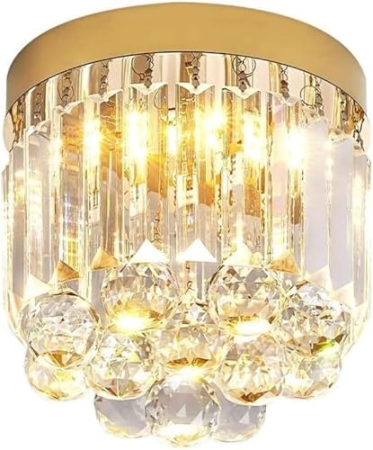 SppQSHup Modern Minimalist Crystal Ceiling Light - Gold Finish, Small Round Design for Bedroom, Hallway, Balcony & More - Ideal Indoor Lighting Solution for Bathroom, Porch, Aisle, and Stairs