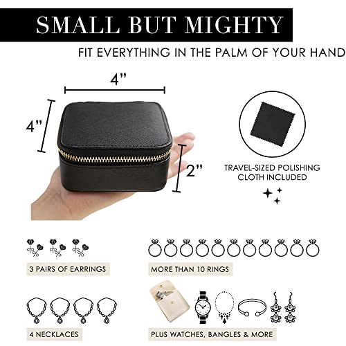 Minimale Collective Travel Jewelry Case | Small Jewelry Box | Genuine Leather Travel Jewelry Organizer For Necklaces, Earrings & Rings With Detachable Pouch For Watches & Bracelets (Black Saffiano) #TOP3