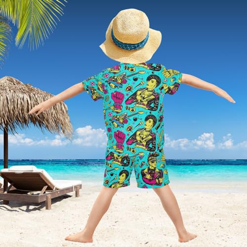 Image of visesunny Funny Boy's 2 Pieces Shirt and Short Set Casual Shirts Short Sleeve Beach Shorts Summer Outfits for 3-10 Years Kids