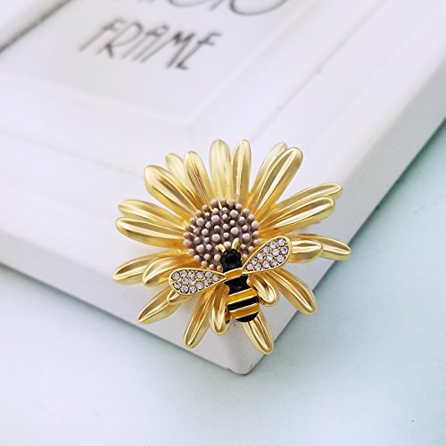 Image of YOQUCOL Sunflower Honeybee Bee Brooch Pin with Bright Austrian Cubic Zirconia Crystal For Women