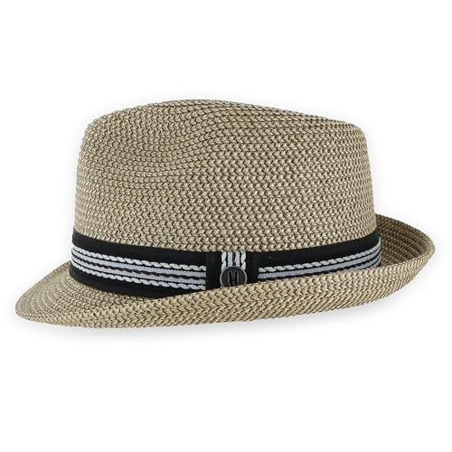Image of Belfry Men /Women Summer Straw Pork Pie Trilby Fedora Hat in Blue, Tan, Black