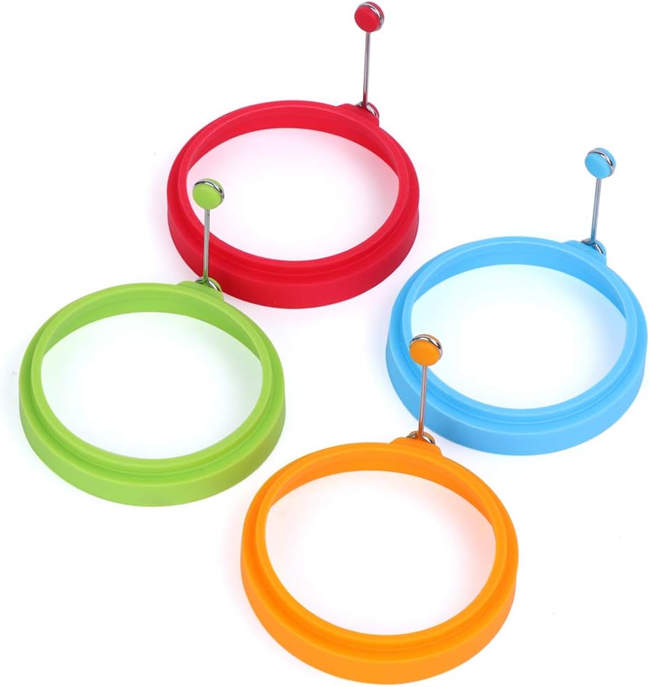 Egg Ring, McoMce Egg Cooking Rings, 100% Food Grade Round Pancake Mold BPA Free, Durable & Reusable Silicone Ring Eggs, Non Stick Silicone Ring for Eggs (4 Pack, Multicolor)