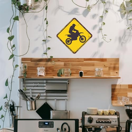 Vintage Dirt Bike Crossing Sign Metal Tin Sign Unique Road Sign Signage Funny Wall Decor for Garage Home Bedroom Living Room Man Cave Bar 12"x12" Indoor/Outdoor by DASHUA - Used condition - Image 6