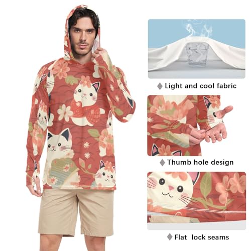 xigua Cute Little Flower Cat Men's UPF 50+ Sun Shirts Quick Dry Sun Protection Hoodie With Long Sleeve 5594