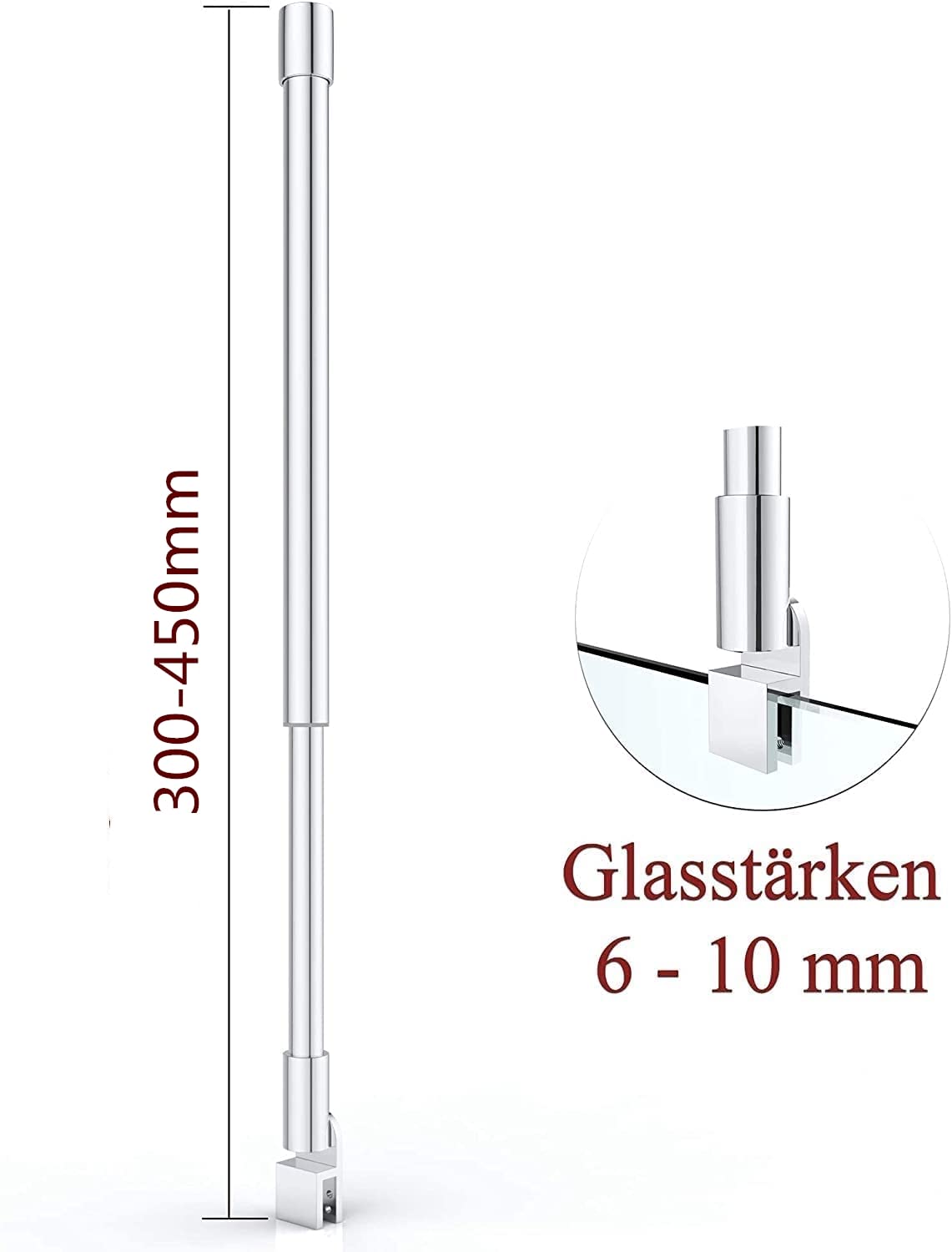 Barra Di Fissaggio Per Parete Doccia In Acciaio Inossidabile – Regolabile 300-450 Mm, Per Vetri Da 6-10 Mm