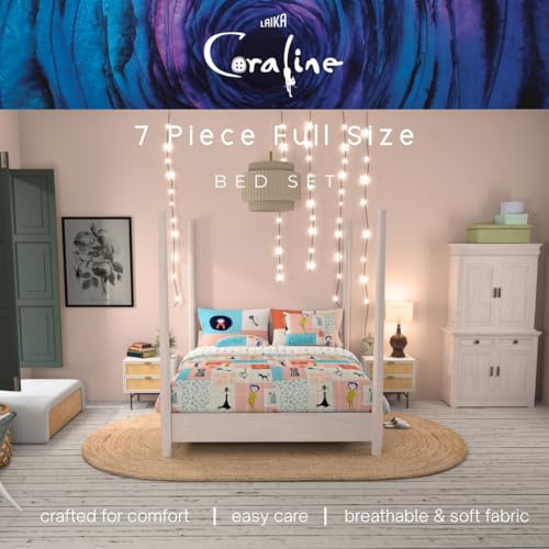 Coraline Kids Bedding Super Soft & Cozy Reversible Microfiber Comforter and Sheet Set with Sham, 7 Piece Full Size, (Officially Licensed Product) By Franco - Thumbnail 4