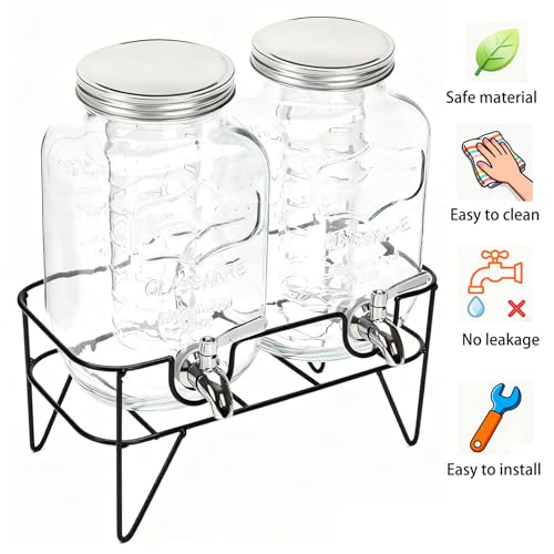 Toowood 1 Gallon Glass Drink Dispensers For Parties 2PACK, Beverage Dispenser, Glass Drink Dispenser with Stand Stainless Steel Spigot, Lemonade Dispenser for BBQ Picnic, Party by Toowood - Used condition - Image 4
