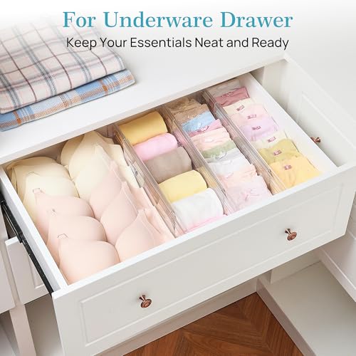 Image of Vtopmart 12 Pack 4 inch Regular Upgrade Drawer Dividers for Clothes, 12.8 inch-22.3 inch Expandable Dresser Drawer Organizer, Clear Plastic Separators for Dresser, Baby Clothing, Underwear, Cosmetic, Toiletries