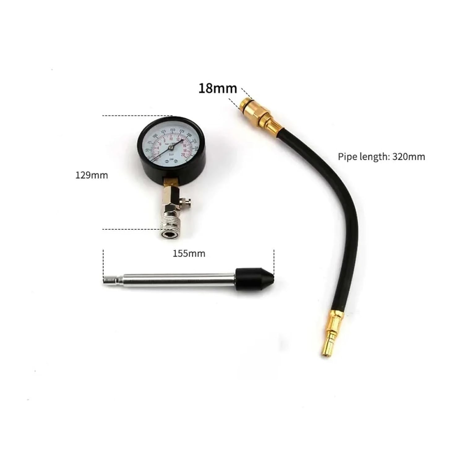 Cylinder Compression Tester Pressure Gauge with M18 Adapter Motor Auto Petrol Gas Engine Car Motorcycle Pressure Gauge 0-300psi