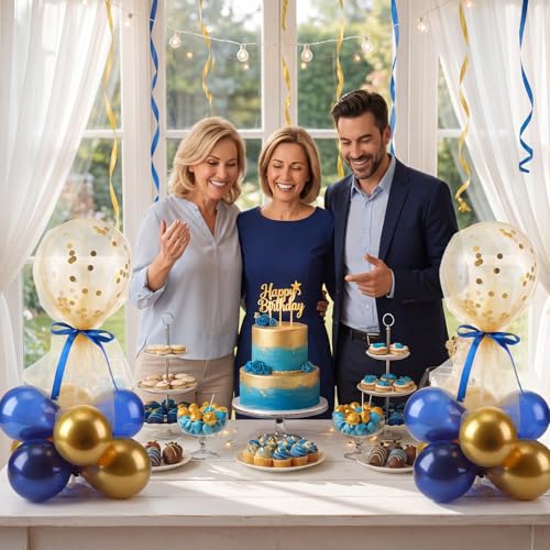 Image of BBTO 8 Set Blue Gold Balloon Centerpieces for Table, Balloons Stand Kit with Base Tulle for Wedding Birthday Grad Prom Centerpieces Party Back to School Baby Shower