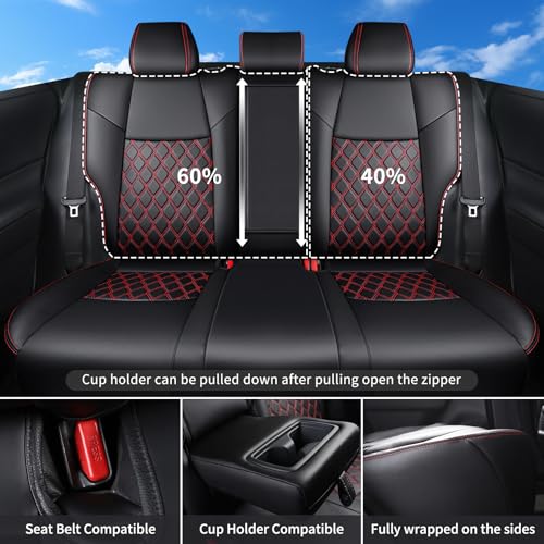 Image of Huidasource Custom Fit RAV4 Seat Covers Full Coverage, Waterproof Leather Seat Cushion Fit for 2019-2024 Toyota Rav4 XLE LE XLE Premium Limited(Not for Hybrid /Adventure /TRD Off-Road /Prime, Black&Red)