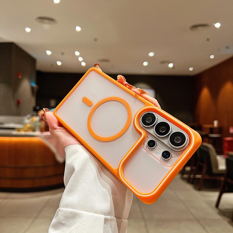Image of LuxuryKase Frosted Clear MagSafe Case for Samsung Galaxy S26 Ultra | Translucent Matte Back | Soft TPU Bumper + Hard PC Back | Raised Camera Protection | Wireless Charging Compatible - Orange