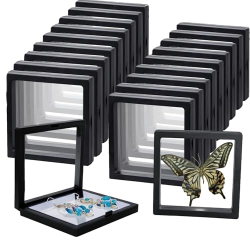 20Pcs Floating Frame Display CaseBSELUTNGY 3D Floating Display Case 4.33 Inches Black is Perfect for Preserving and Displaying Jewelry Coins Badges Specimens and Various Collectible