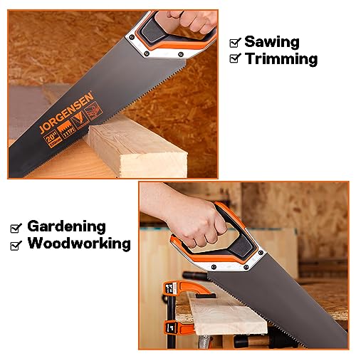 JORGENSEN 20 Inch Black Coated Pro Hand Saw, 11 TPI Fine-Cut Ergonomic Non-Slip Aluminum Ultrasonic Welding Handle for Sawing, Trimming, Gardening, Woodworking, Drywall, Plastic Pipes - Image 8