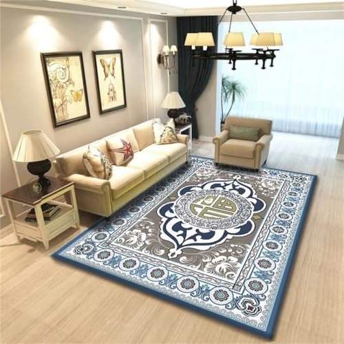 Tapis interieur grand format 100x150cm bleu rétro imprimé