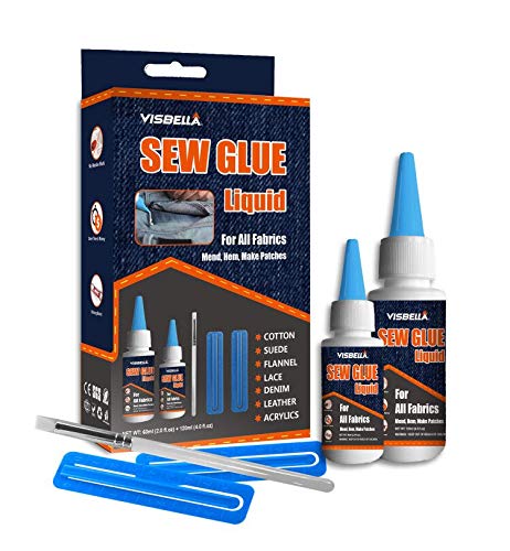 Visbella Sew Glue Liquid for Fabric-Stich Adhesive Waterproof Clear Permanent (60ml + 120ml)