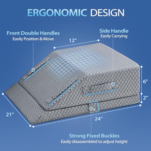 Wellsin 2 Height Adjustable Wedge Leg Pillow for Elevation, Memory Foam Leg Elevation Pillows for Swelling with 3 Handles and Washable Cover