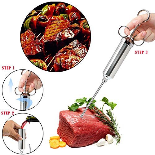 Foto von Honeyhouse BBQ Bratenspritze 60ml mit 3 Nadeln, Gewürzspritze Fleischspritze aus Edelstahl 304, Marinadenspritze zum Grillen für BBQ Fleisch Rind Huhn Gebäck mit Marmelade