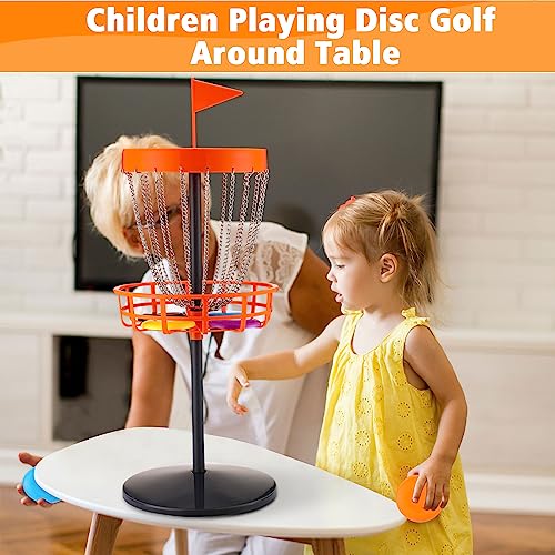 image for Lenwen 29 Inches Mini Disc Golf Baskets with 10 Flying Discs, Kids Min