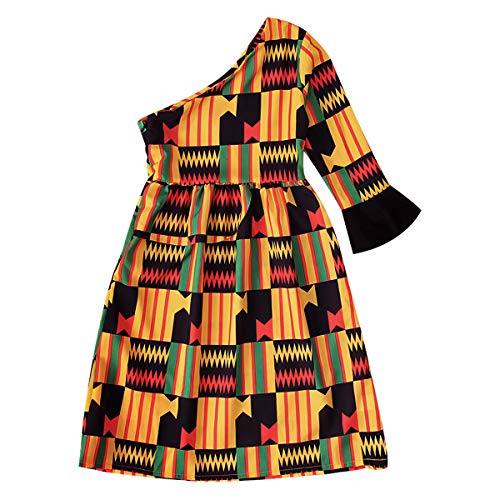 GRNSHTS African Dresses for Baby Girls Toddler Kids Print Long Sleeve Romper Bodysuit Boho Clothes + Hair Band (Yellow Dress,4T)