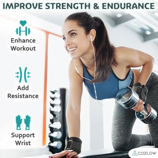 Cozlow - Wrist Weights with Thumb Loops - 1 Pair, 2 lbs Each - Weighted Wristbands for Men & Women - Wearable Gloves for Running, Walking, Exercise & Strength Training - Workout Wrist Wraps