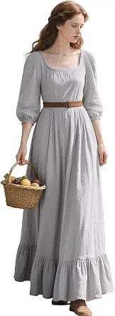 L'VOW Victorian Dress with Ruffle Hem - Irish Chemise Costume Fairy Maxi Dress for Women Ren Faire Medieval