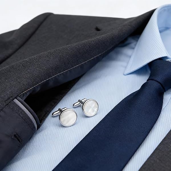 2PCS Silver Mother of Pearl Cufflinks, Classic White Cuff Links, by Zuwevbo - Used condition - Image 4