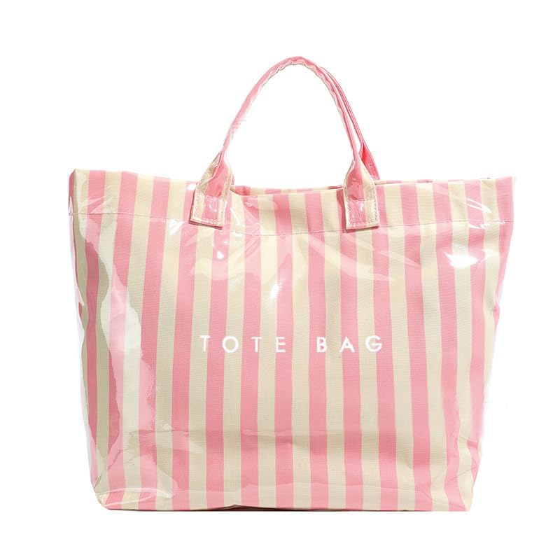 Image of Striped PVC Tote Bag for Women, Waterproof Plastic Hobo Handbag Summer Tote for Beach, Pool & Ideal Gift