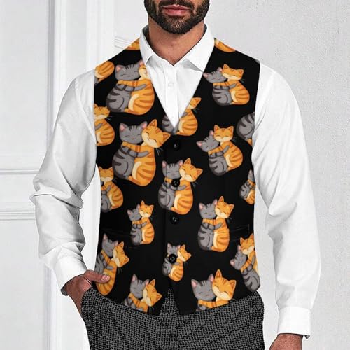 Two Hug Cats Mens Suit Vests V-Neck Casual Vest Dress Formal Tuxedo Wedding Waistcoat3