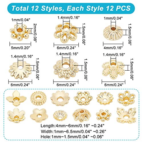 PH PandaHall 144pcs 18K Gold Plated Flower Beads - Image 2
