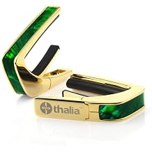 Thalia 24k Gold Finish Capo with Green Angel Wing Inlay Premium Guitar Capo with Universal Fretpads for Acoustic, Electric, 6 & 12-String, Classical & Ukulele Smooth Tuning & Elegant Design