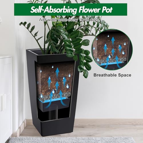 PeacefulHues 1-Pack 30 Inch Self-Watering Tall Planters with Wheels & Water Level Gauge – Durable Plastic Large Garden Pots with Drainage, Modern Design for Indoor Outdoor Patio Porch Living Room by PeacefulHues - Image 5