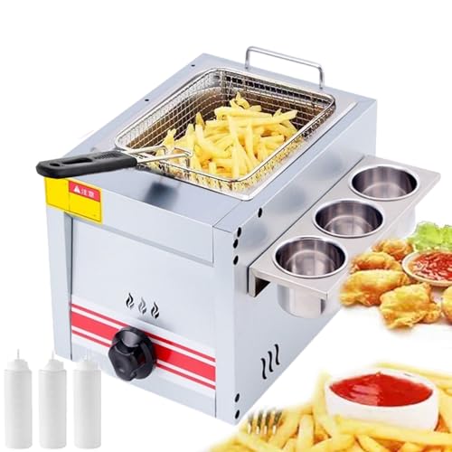 WOTZOV Professionelle Einschlitz-Fritteuse, kommerzielle Gas-Tischfritteuse für den Außenbereich, Gastronomiegerät für Pommes Frites, für den Einsatz in der Küche zu Hause, im Restaurant