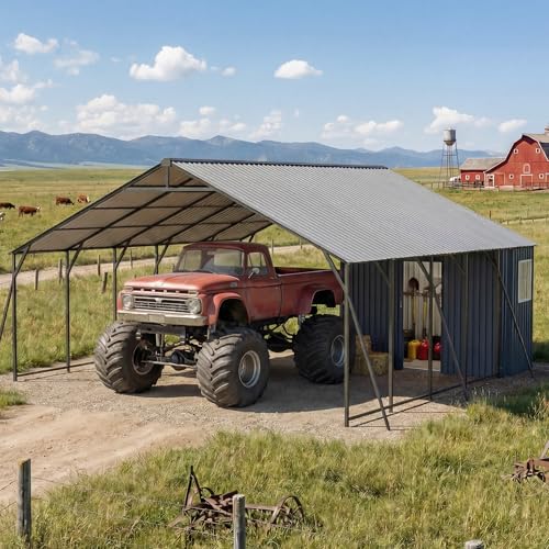 HOMPUS HOMPUS Heavy Duty 20x23 ft Metal Carport with Lockable Storage Shed, Outdoor Canopy, All-Weather UV & Rust Resistant, Steel Garage Shelter for Vehicles & Tools, Gray