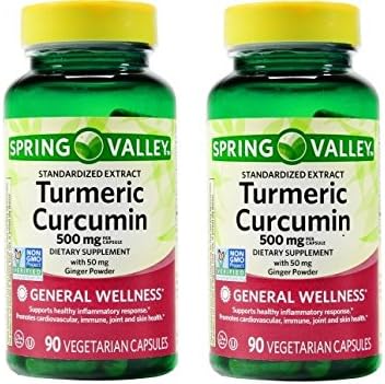 Spring Valley Turmeric Curcumin 500mg with 50mg Ginger Powder Twin Pack 180 Vegetarian Capsules