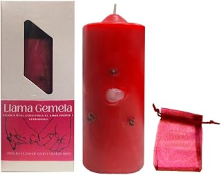 Velón Ritualizado Llama Gemela – Amor Propio y Amor Verdadero | Con Cuarzo Rosa y Clavo de Olor Incluidos | Velón Esotérico Rojo para Rituales de Atracción y Autoestima