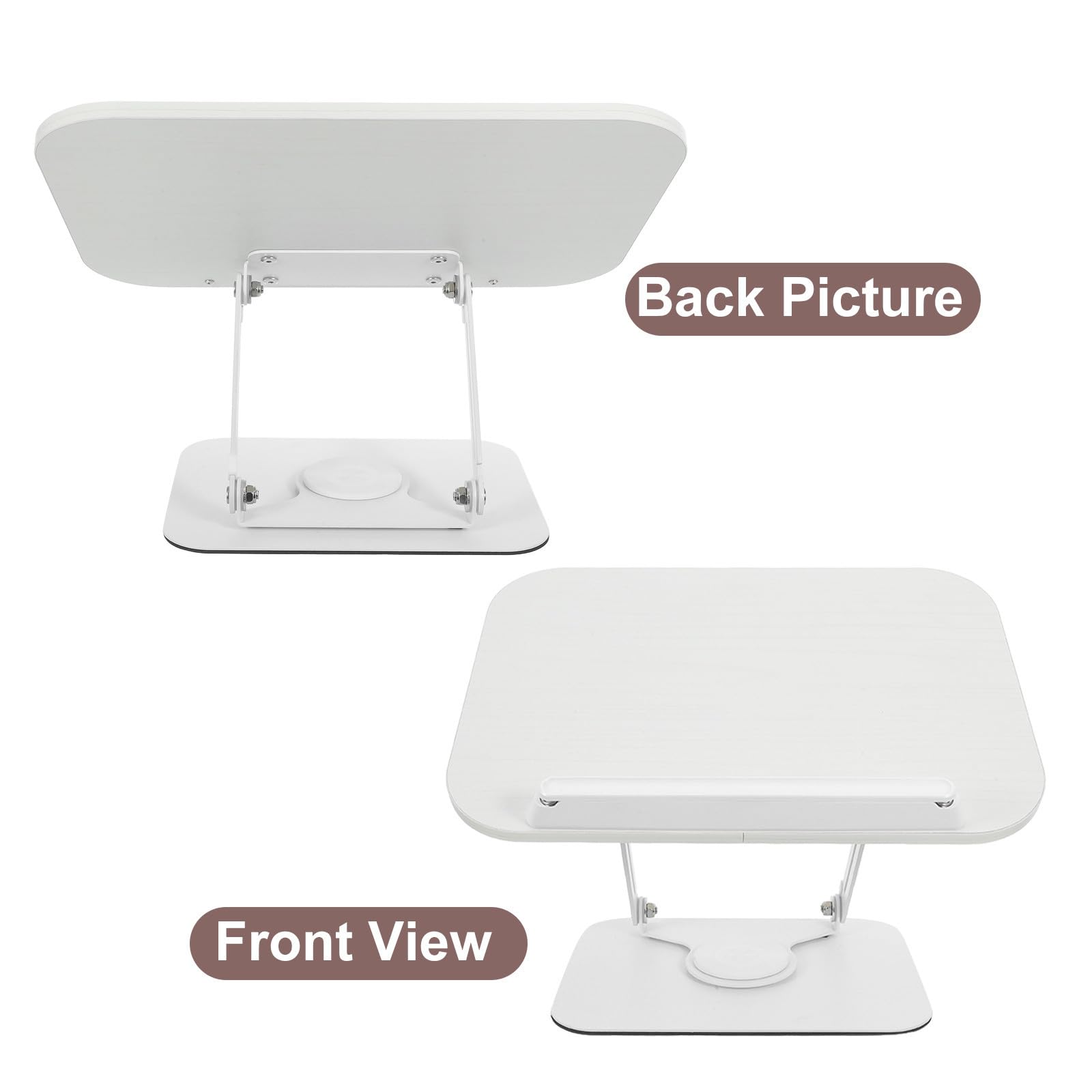 POPETPOP Supporto per Libri da Tavolo Beige in Legno e Acciaio al Carbonio, Portatile con Base Girevole a 360° e Altezza Regolabile, per Scrivania Studio e Presentazioni