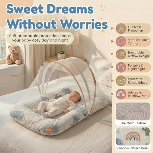 Image of StarAndDaisy Baby Mosquito Net with Mattress and Sleeping Bag, Foldable Mosquito Net Bed with Breathable Mesh, Portable Baby Bedding Set for Newborn