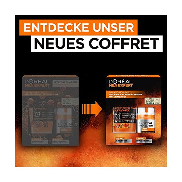 L'Oréal Men Expert Geschenkset für Männer, Mit Waschgel und 24h Feuchtigkeitspflege mit Guarana und Vitamin C, Hydra… – Bild 3